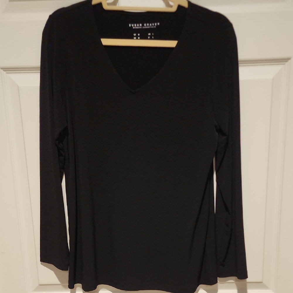 Susan Graver Black V-Neck Women's Top